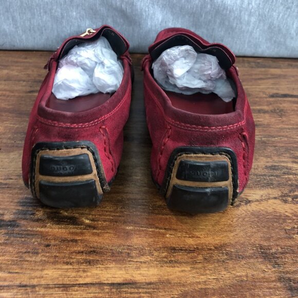 Gucci Women's SZ 10.5 B Red Wine Suede Slip On Driving Loafers Horsebit  Shoes - Picture 3 of 11